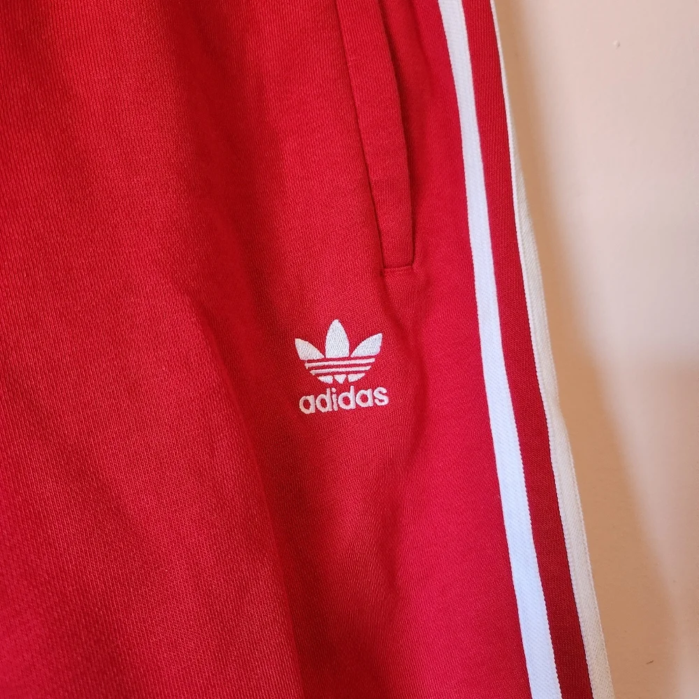 Adidas Originals 3-Stripes Joggers Red White XS Fleece Track Pants - Picture 4 of 9